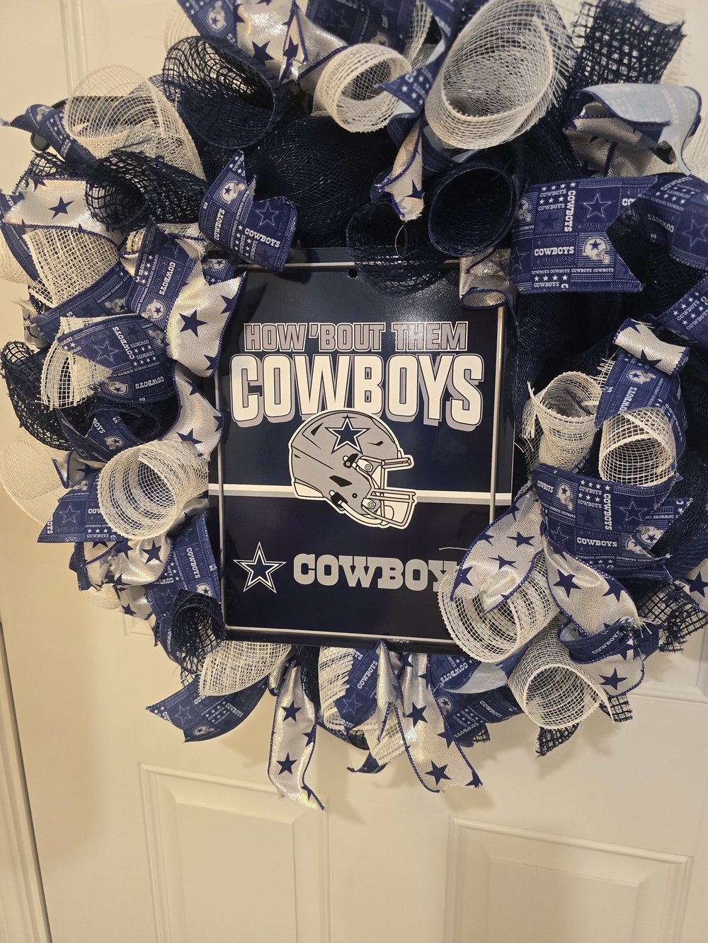 W053 – Dallas Cowboys Navy & White Football Wreath Handmade Dallas Cowboys - Picture 3 of 3